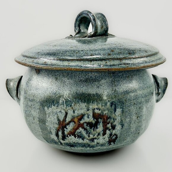 HANDMADE Stoneware Pottery Art | Turquoise Ceramic Lidded Bowl - Picture 9 of 10